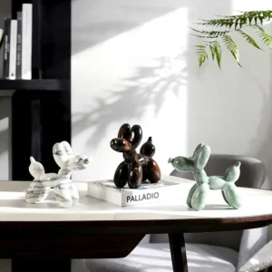 Marble Balloon Dog Sculpture – Hand-Carved Natural Stone Statue for Home Decor, Modern Art Gift
