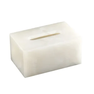 Plain background shot of cream white onyx marble tissue box, luxury natural stone tissue holder for product listing