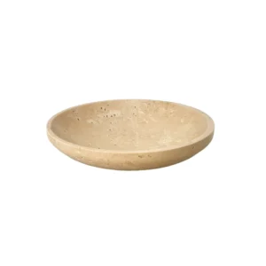 Organic Raw Beige Travertine Solid Fruit Bowl, Natural Porous Travertine Decor Dish for Living Room Ornament