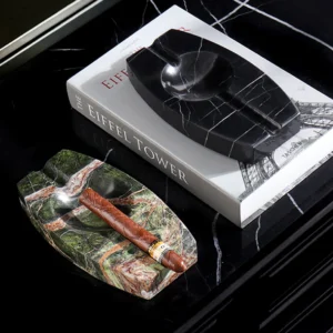 Two Styles Natural Marble Cigar Ashtrays Black White & Green Red Vein French Luxury Stone Ash Trays for Home Hotel Office Decor